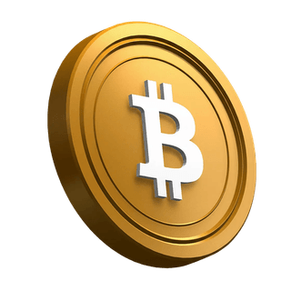 হিরো সেকশনের ভিজ্যুয়াল অংশে একটি হেলানো Bitcoin BTC কয়েন